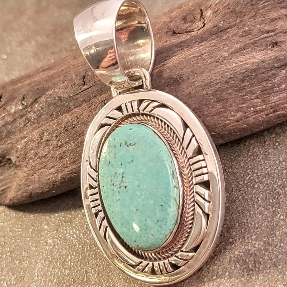 Navajo Gary Spencer Sterling Blue Green Turquoise Pendant
